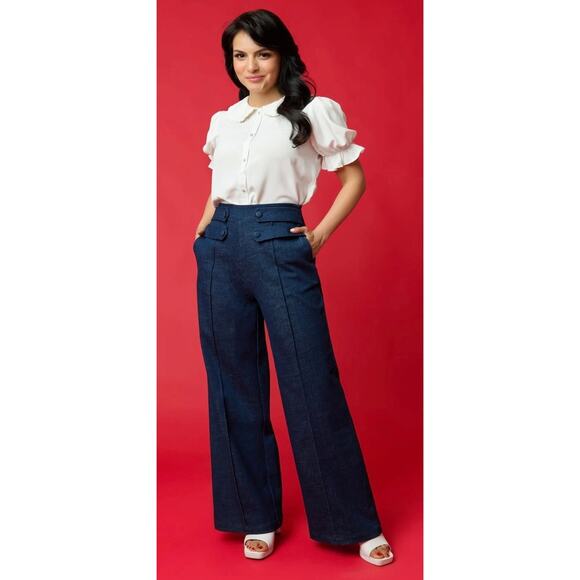 Unique Vintage Pants - Unique Vintage 1940’s Denim High Waist Wide Leg Tab Side Jeans Pants 1X 16 NWOT